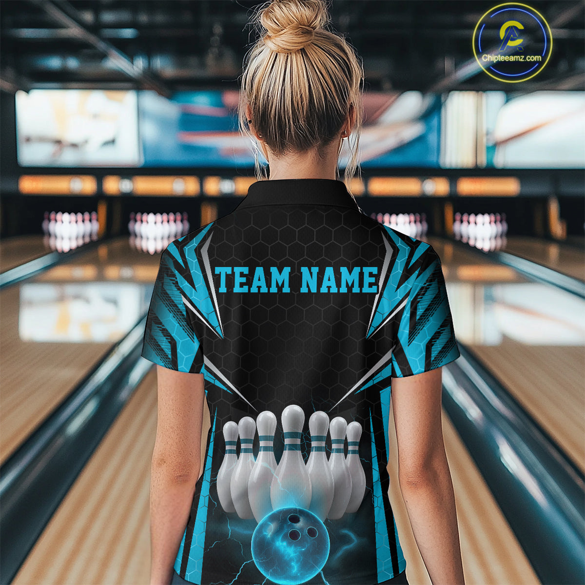Custom Black And Blue Bowling Team Jersey, Bowler Uniform Bowling Women Quarter-Zip Shirt IPHW9284