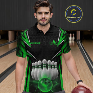 Custom Black And Green Bowling Team Jerseys, Bowler Uniform Bowling Polo Shirts For Men IPHW9285
