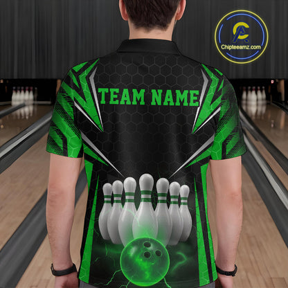 Custom Black And Green Bowling Team Jerseys, Bowler Uniform Bowling Polo Shirts For Men IPHW9285