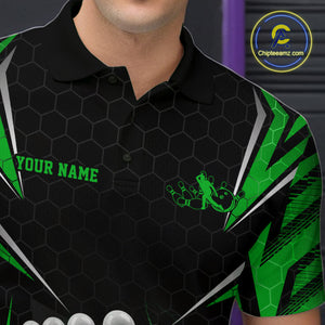 Custom Black And Green Bowling Team Jerseys, Bowler Uniform Bowling Polo Shirts For Men IPHW9285