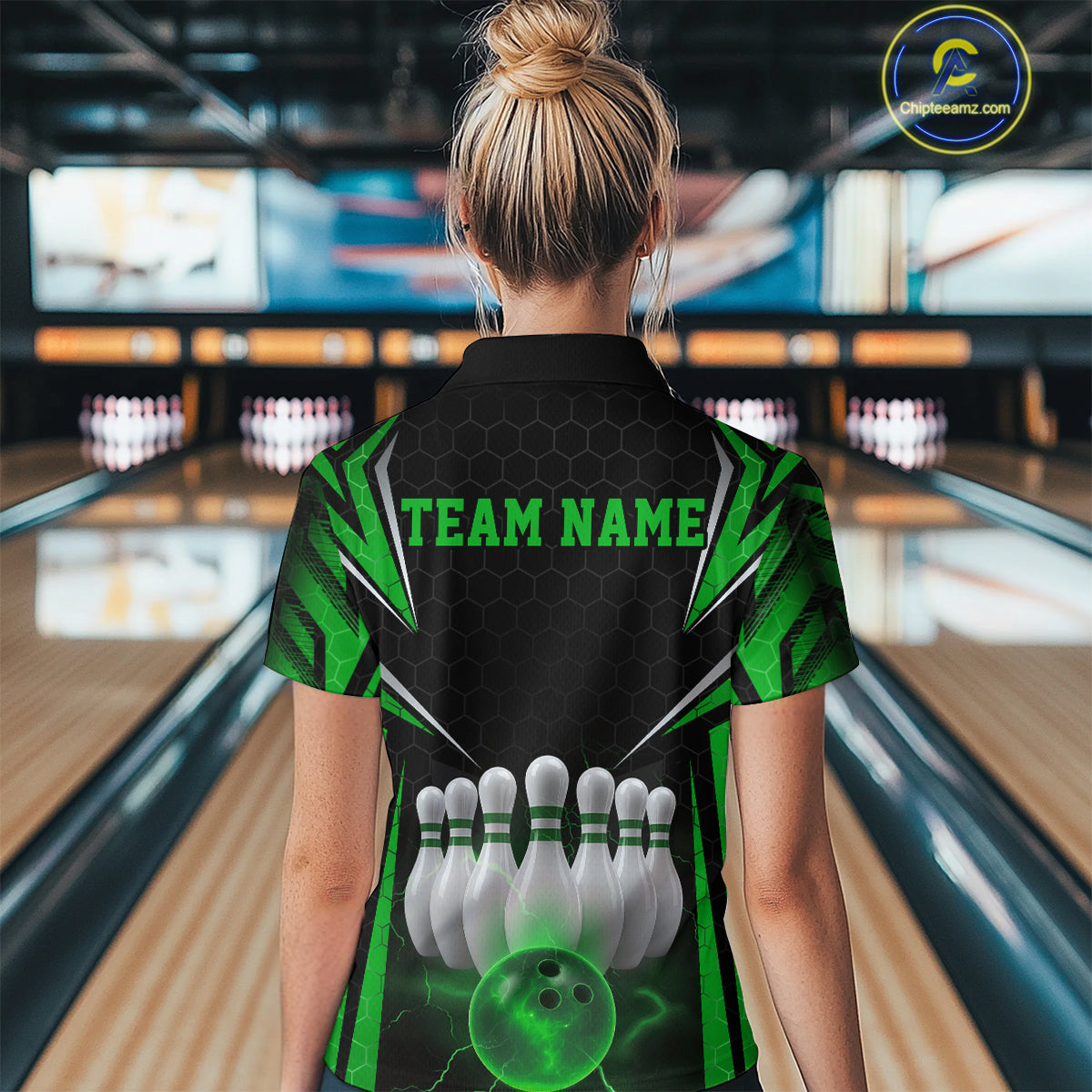 Custom Black And Green Bowling Team Jerseys, Bowler Uniform Bowling Polo Shirts For Women IPHW9285