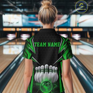 Custom Black And Green Bowling Team Jerseys, Bowler Uniform Bowling Polo Shirts For Women IPHW9285