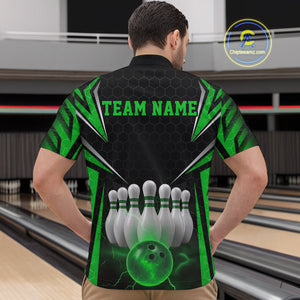 Custom Black And Green Bowling Team Jerseys, Bowler Uniform Bowling Quarter-Zip Shirts For Men IPHW9285