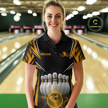 Load image into Gallery viewer, Custom Black And Yellow Bowling Team Jerseys, Bowler Uniform Bowling Polo Shirt For Women IPHW9286