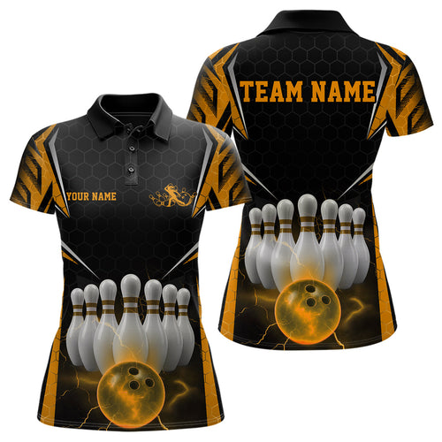 Custom Black And Yellow Bowling Team Jerseys, Bowler Uniform Bowling Polo Shirt For Women IPHW9286