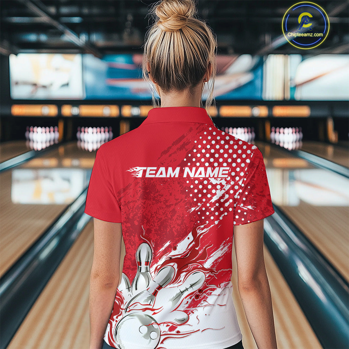 Custom White And Red Bowling Women Quarter Zip Shirt, Flame Bowling Jerseys Team Shirt IPHW9618