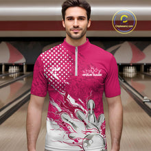 Load image into Gallery viewer, Custom White And Pink Bowling Team Quarter-Zip Shirts For Men, Flame Bowling Jerseys Team Shirt IPHW9619