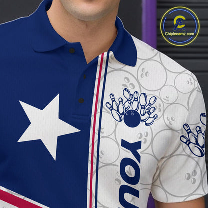 Custom Texas Flag Bowling Team Men Polo Shirts, Texas Bowling League Shirt Team Uniform IPHW9631