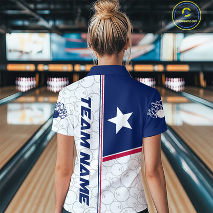 Custom Texas Flag Bowling Team Women Polo Shirts, Texas Bowling League Shirt Team Uniform IPHW9631