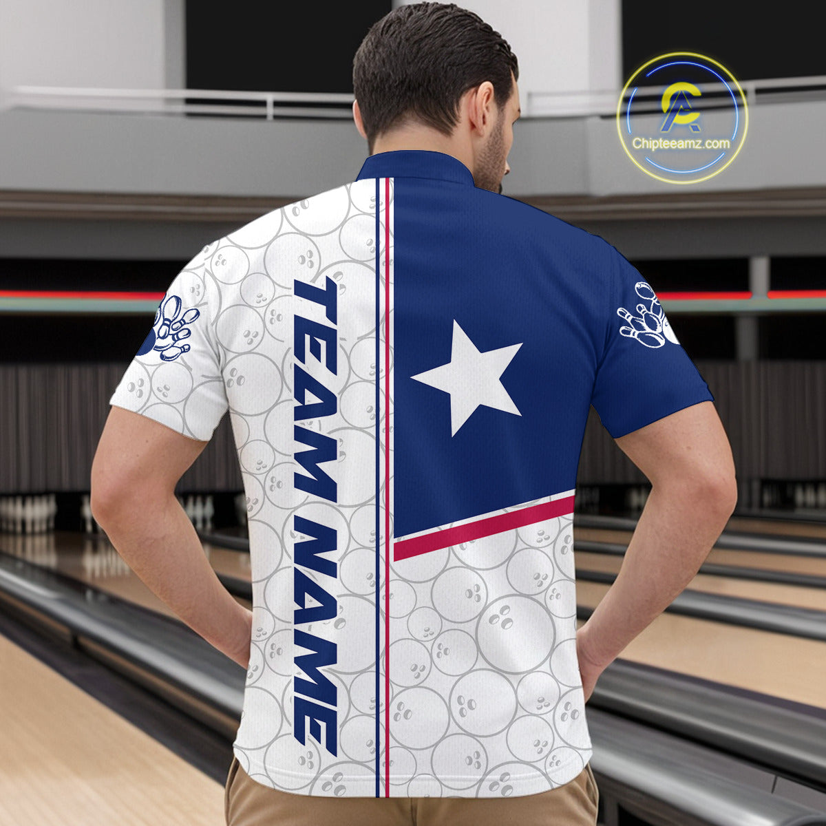Custom Texas Flag Bowling Team Men Quarter-Zip Shirts, Texas Bowling League Shirt Team Uniform IPHW9631