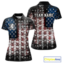 Load image into Gallery viewer, Custom Patriotic US Flag Bowling Women Polo Team Shirts, American Bowling League Shirt IPHW9325