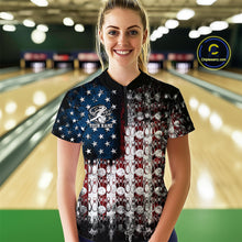 Load image into Gallery viewer, Custom Patriotic US Flag Bowling Women Quarter-Zip Team Shirt, Bowling League Shirt IPHW9325