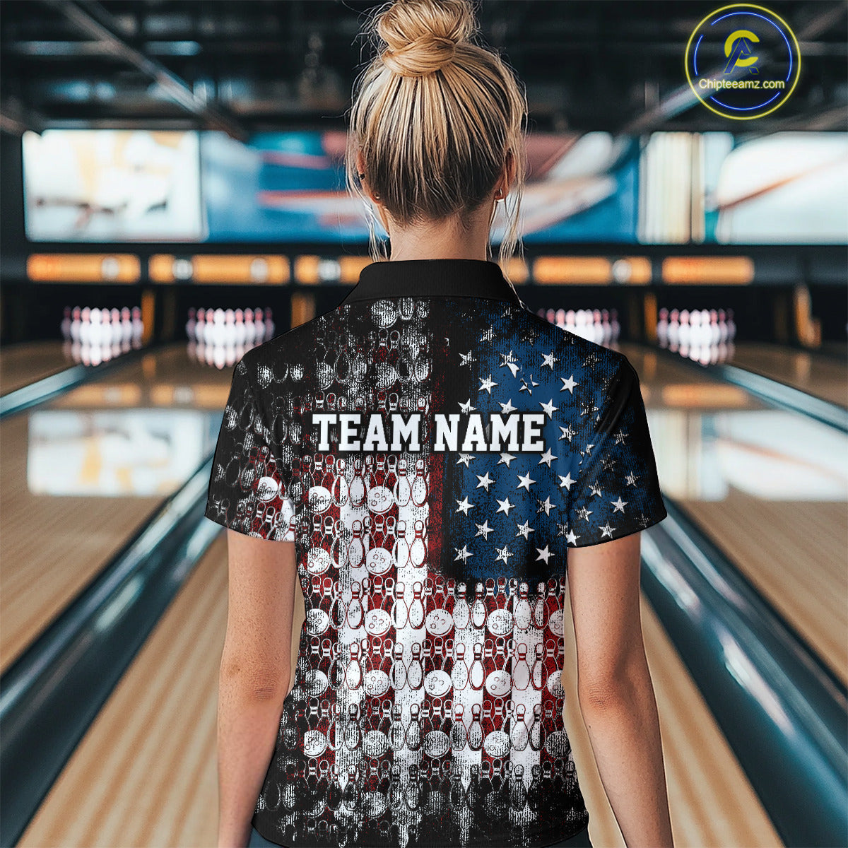 Custom Patriotic US Flag Bowling Women Quarter-Zip Team Shirt, Bowling League Shirt IPHW9325