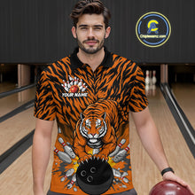 Load image into Gallery viewer, Custom Black And Orange Tiger Print Bowling Polo Team Shirts For Men, Bowling Jerseys IPHW9091