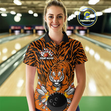 Load image into Gallery viewer, Custom Black And Orange Tiger Print Bowling Polo Team Shirts For Women, Bowling Jerseys IPHW9091