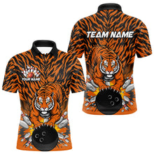 Load image into Gallery viewer, Custom Black And Orange Tiger Print Bowling Polo Team Shirts For Men, Bowling Jerseys IPHW9091