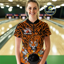 Load image into Gallery viewer, Custom Black And Orange Tiger Print Bowling Quarter-Zip Team Shirts For Women Jerseys IPHW9091