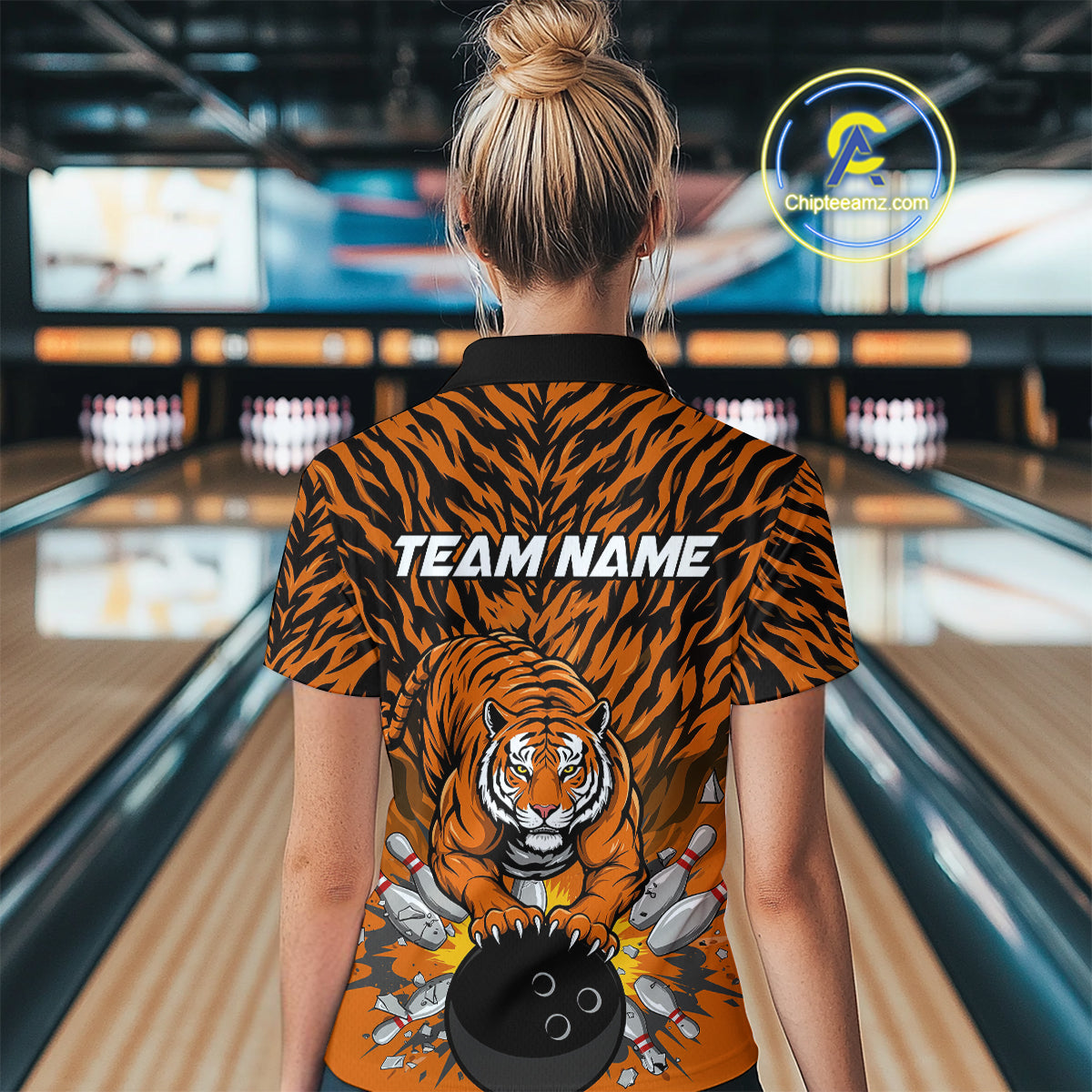 Custom Black And Orange Tiger Print Bowling Quarter-Zip Team Shirts For Women Jerseys IPHW9091