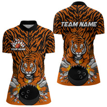 Load image into Gallery viewer, Custom Black And Orange Tiger Print Bowling Quarter-Zip Team Shirts For Women Jerseys IPHW9091