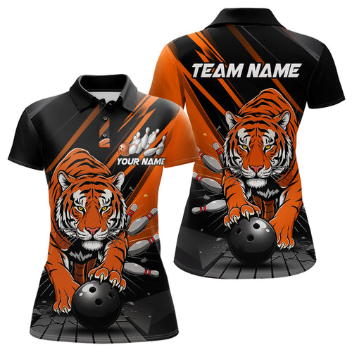 Custom Tiger Bowling Team Polo Shirts For Women, Bowling Tournament Outfit IPHW9096
