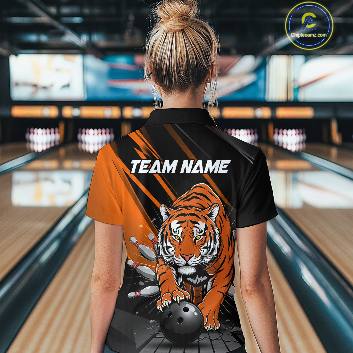Custom Tiger Bowling Team Quarter-Zip Shirts For Women, Bowling Tournament Outfit IPHW9096
