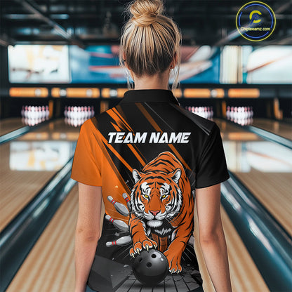 Custom Tiger Bowling Team Quarter-Zip Shirts For Women, Bowling Tournament Outfit IPHW9096
