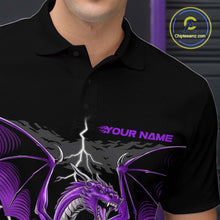 Load image into Gallery viewer, Custom Purple Dragon On The Lane Bowling Polo Shirts For Men, Dragon Bowling Team Shirt IPHW9102