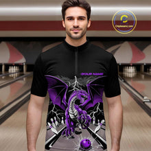 Load image into Gallery viewer, Custom Purple Dragon On The Lane Bowling Quarter-Zip Shirts For Men, Dragon Bowling Team Shirt IPHW9102