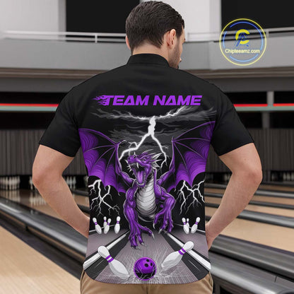 Custom Purple Dragon On The Lane Bowling Quarter-Zip Shirts For Men, Dragon Bowling Team Shirt IPHW9102