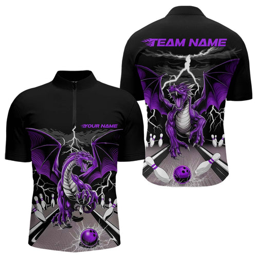 Custom Purple Dragon On The Lane Bowling Quarter-Zip Shirts For Men, Dragon Bowling Team Shirt IPHW9102