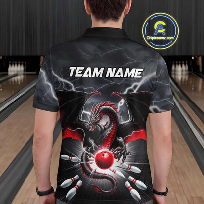 Custom Thunder Lightning Red Dragon Bowling Team Polo Shirts For Men, Bowling Jerseys IPHW9110