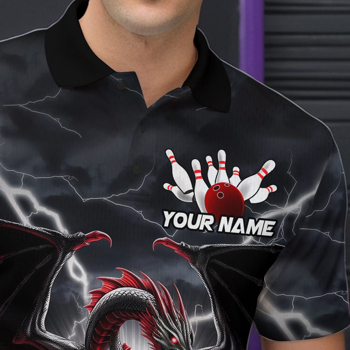 Custom Thunder Lightning Red Dragon Bowling Team Polo Shirts For Men, Bowling Jerseys IPHW9110
