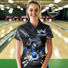 Load image into Gallery viewer, Custom Thunder Lightning Blue Dragon Bowling Team Polo Shirts For Women, Bowling Jerseys IPHW9111