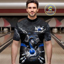 Load image into Gallery viewer, Custom Thunder Lightning Blue Dragon Bowling Team Quarter-Zip Shirts For Men, Bowling Jerseys IPHW9111