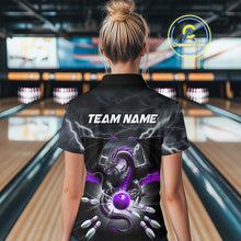 Load image into Gallery viewer, Custom Thunder Lightning Purple Dragon Bowling Team Polo Shirt For Women, Bowling Jerseys IPHW9112