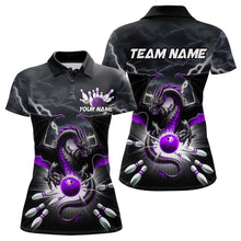 Load image into Gallery viewer, Custom Thunder Lightning Purple Dragon Bowling Team Polo Shirt For Women, Bowling Jerseys IPHW9112