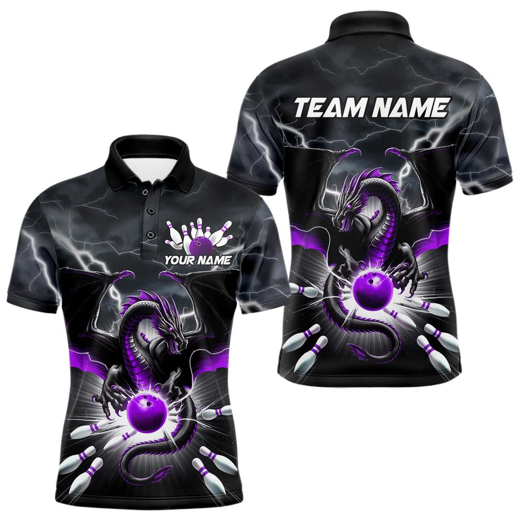 Custom Thunder Lightning Purple Dragon Bowling Team Polo Shirts For Men, Bowling Jerseys IPHW9112