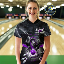Load image into Gallery viewer, Custom Thunder Lightning Purple Dragon Bowling Women Quarter-Zip Shirt, Bowling Jersey IPHW9112