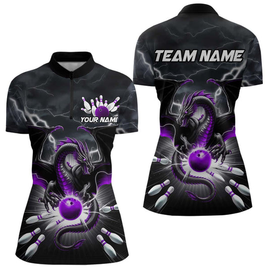 Custom Thunder Lightning Purple Dragon Bowling Women Quarter-Zip Shirt, Bowling Jersey IPHW9112