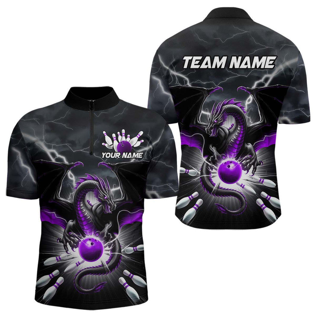 Custom Thunder Lightning Purple Dragon Bowling Team Quarter-Zip Shirts For Men, Bowling Jerseys IPHW9112