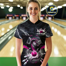 Load image into Gallery viewer, Custom Thunder Lightning Pink Dragon Bowling Women Quarter-Zip Shirts, Bowling Jerseys IPHW9113