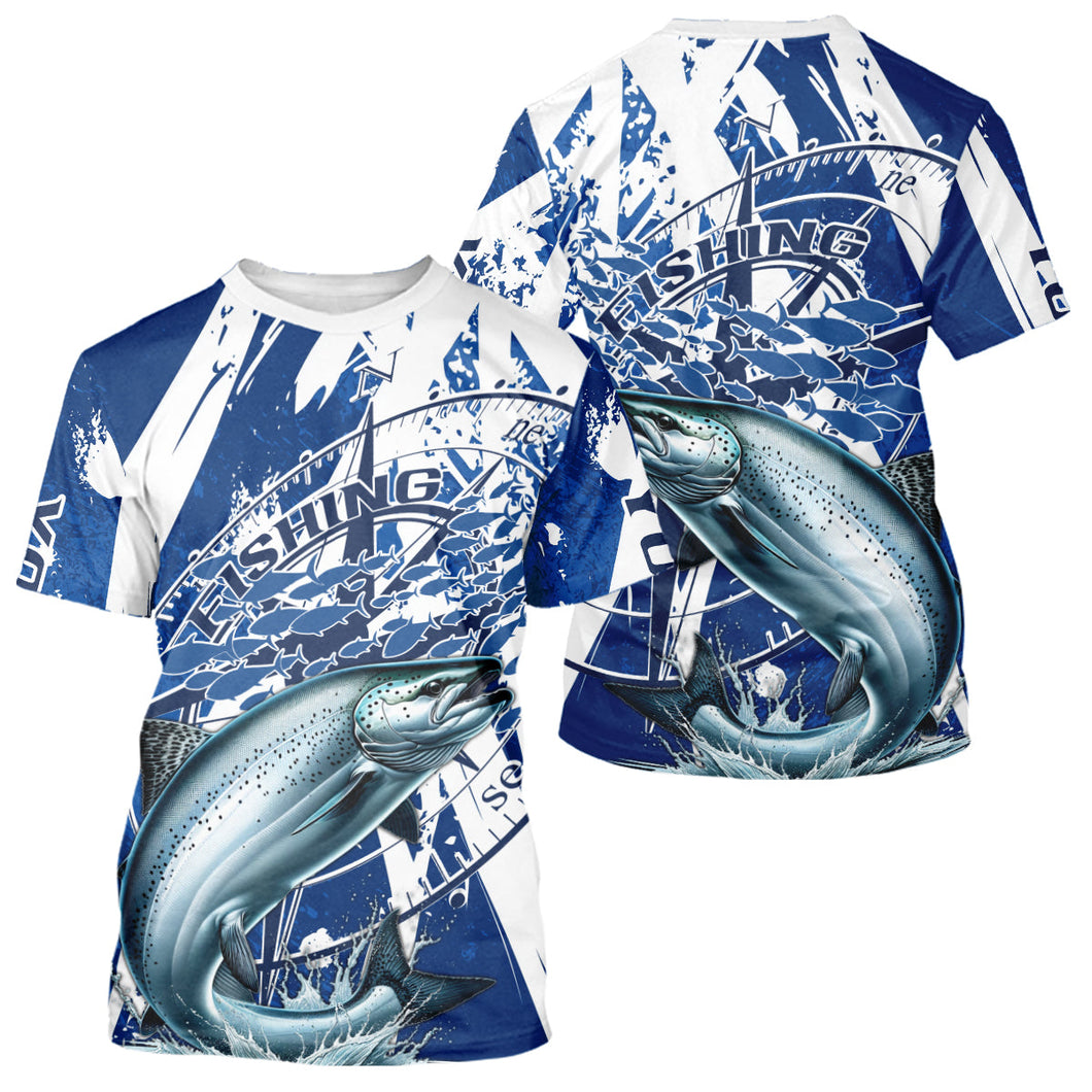 Custom Blue Camo Chinook King Salmon Saltwater Fishing Performance Fishing T-Shirts IPHW9159