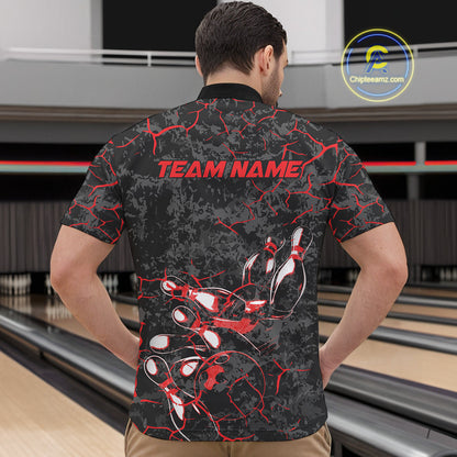 Custom Black And Red Camo Bowling Team Quarter-Zip Shirts For Men, Bowling League Shirt IPHW9370