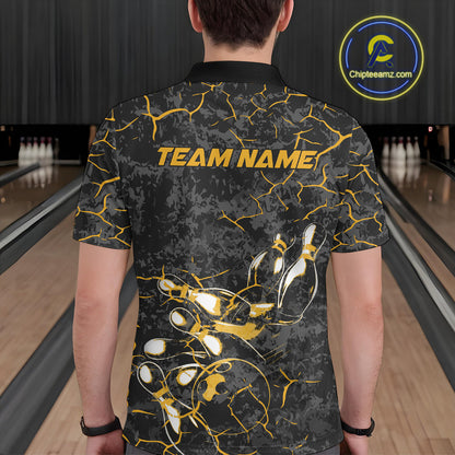 Custom Black And Yellow Camo Bowling Team Polo Shirts For Men, Bowling League Shirt IPHW9371