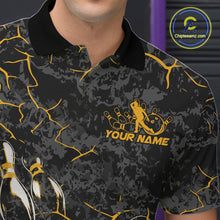 Load image into Gallery viewer, Custom Black And Yellow Camo Bowling Team Polo Shirts For Men, Bowling League Shirt IPHW9371