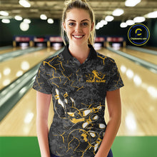 Load image into Gallery viewer, Custom Black And Yellow Camo Bowling Team Polo Shirts For Women, Bowling League Shirt IPHW9371