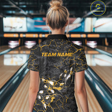 Load image into Gallery viewer, Custom Black And Yellow Camo Bowling Team Polo Shirts For Women, Bowling League Shirt IPHW9371