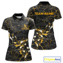 Load image into Gallery viewer, Custom Black And Yellow Camo Bowling Team Polo Shirts For Women, Bowling League Shirt IPHW9371