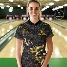 Load image into Gallery viewer, Custom Black And Yellow Camo Bowling Team Women Quarter-Zip Shirts, Bowling League Shirt IPHW9371