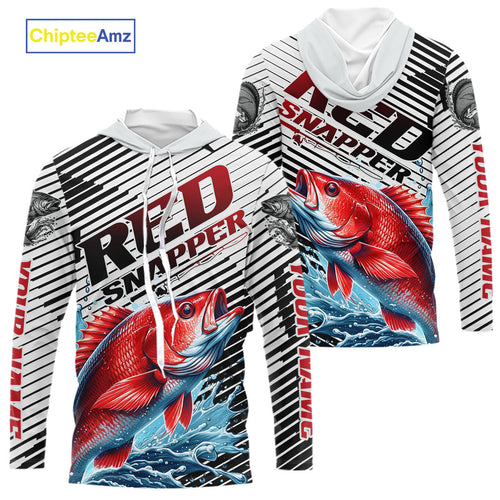 Custom Red Snapper Fishing Jerseys, Red Snapper Long Sleeve Hooded Performance Fishing Shirt IPHW9183
